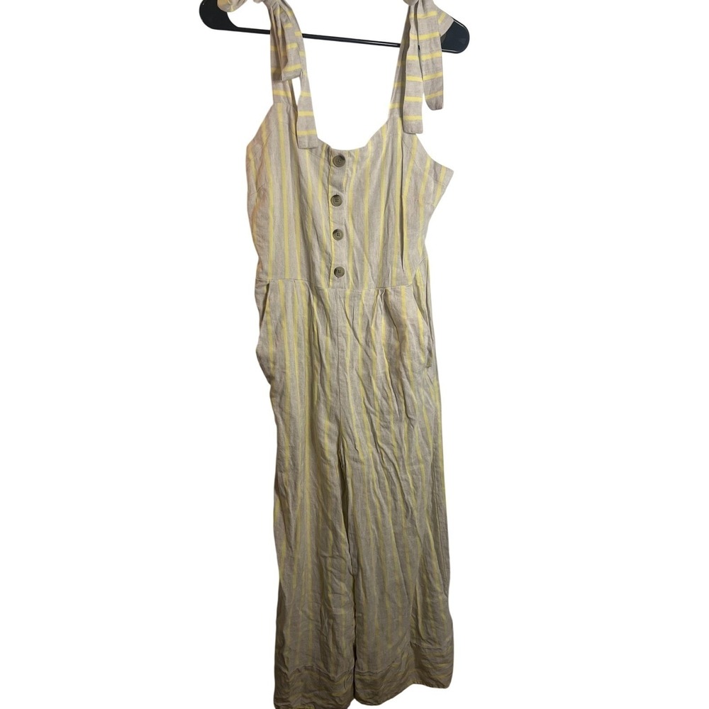 LOFT Jumpsuit Wm Sm Linen Blend Striped Pockets‎ Beach Boho Chic Coastal Minimal